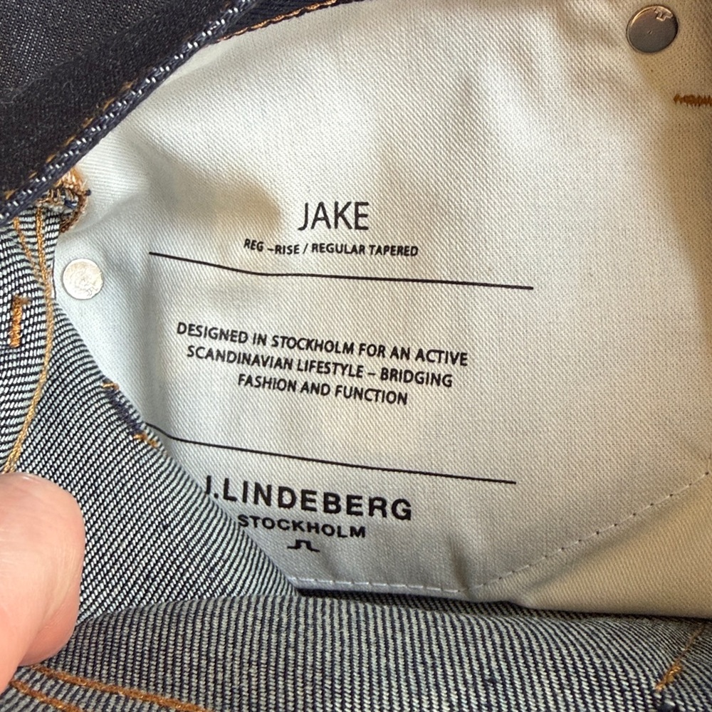 J Lindeberg Stockholm Mens Dark Indigo Raw Straight Leg Denim Jeans 30/32 - Picture 11 of 11